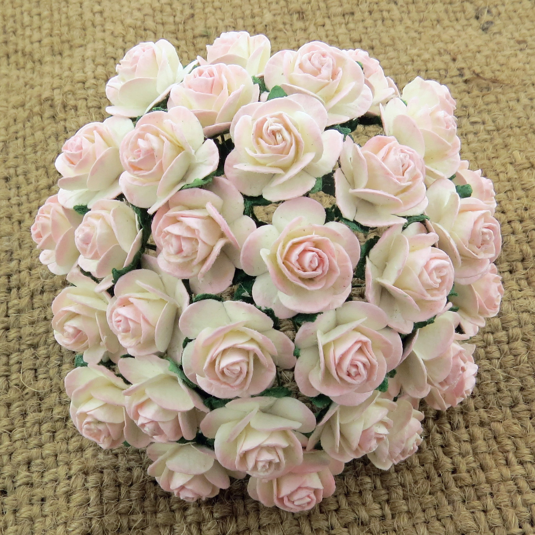 100 2-TONE IVORY/PALE PINK MULBERRY PAPER OPEN ROSES